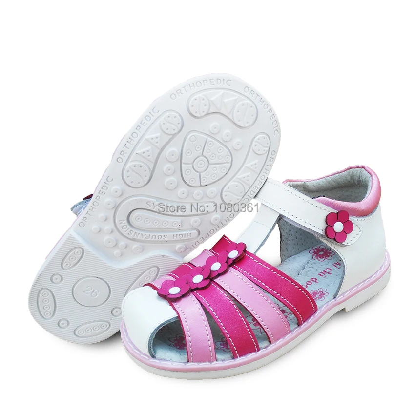 Super quality Summer 1pair Genuine Leather Orthopedic Shoes Children Leather Sandals girl Kids