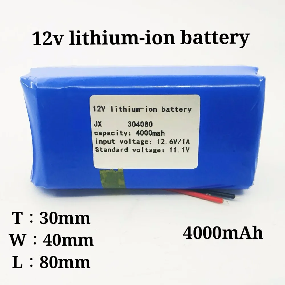 

12V polymer lithium battery 304080 4000mAh portable 11.1V lithium battery monitoring camera travel emergency battery
