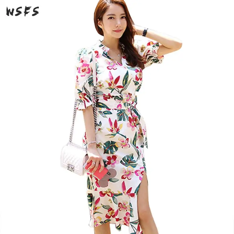 ladies red floral dress