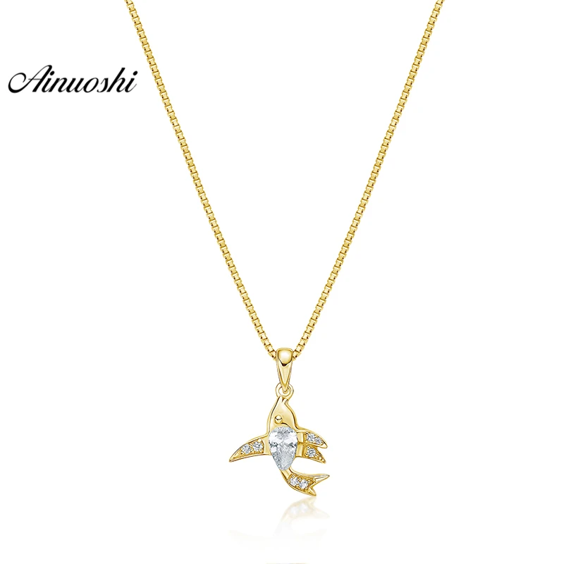 

AINUOSHI 10K Solid Yellow Gold Pendant Fish Baiting Pendant 0.5ct Pear Cut SONA Diamond Women Men Jewelry 1.7g Separate Pendant