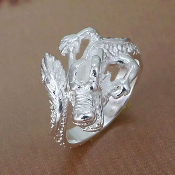 R054 Размер: Открытое оптовое посеребренное кольцо, серебряные ювелирные изделия, кольцо с Головой Дракона-открытое/bdoajuvasm
