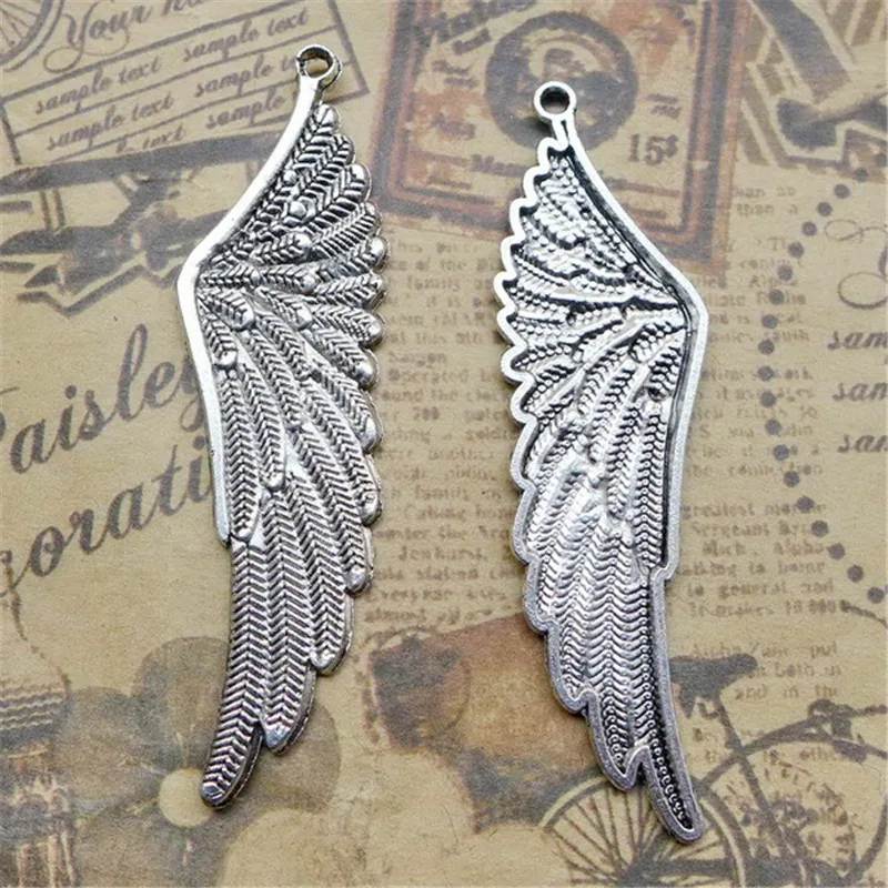 BULK 30pcs Zinc Alloy Metal Angel Wing Charms Vintage Silver Plated