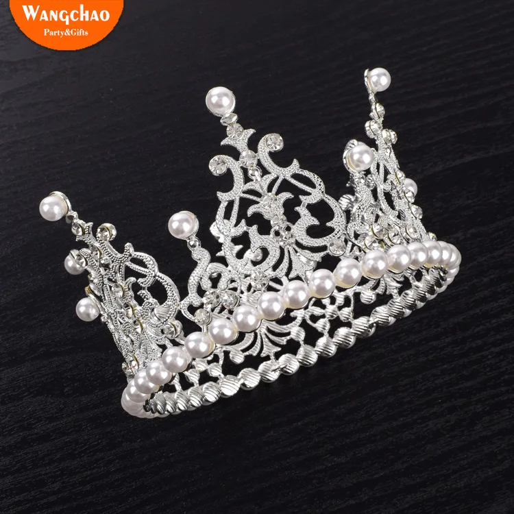

High Quality 12*7.5cm Pearl Diamond Crown Brides Tiaras Happy Birthday Cake Topper Wedding Decoration for Women Party Supplies
