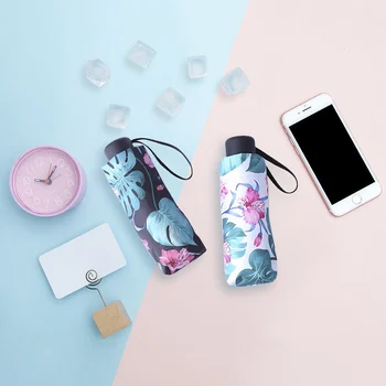 

Fashion Printed Folding Umbrella Women Windproof Sun Umbrellas Portable Pocket Rain Umbrella Black Coating Parasol