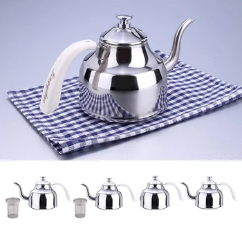 

Stainless Steel Tea Kettle Infuser Coffee Hand Drip Pot Gooseneck Silver 1L,1.2L Worked with gas stove,induction cooker