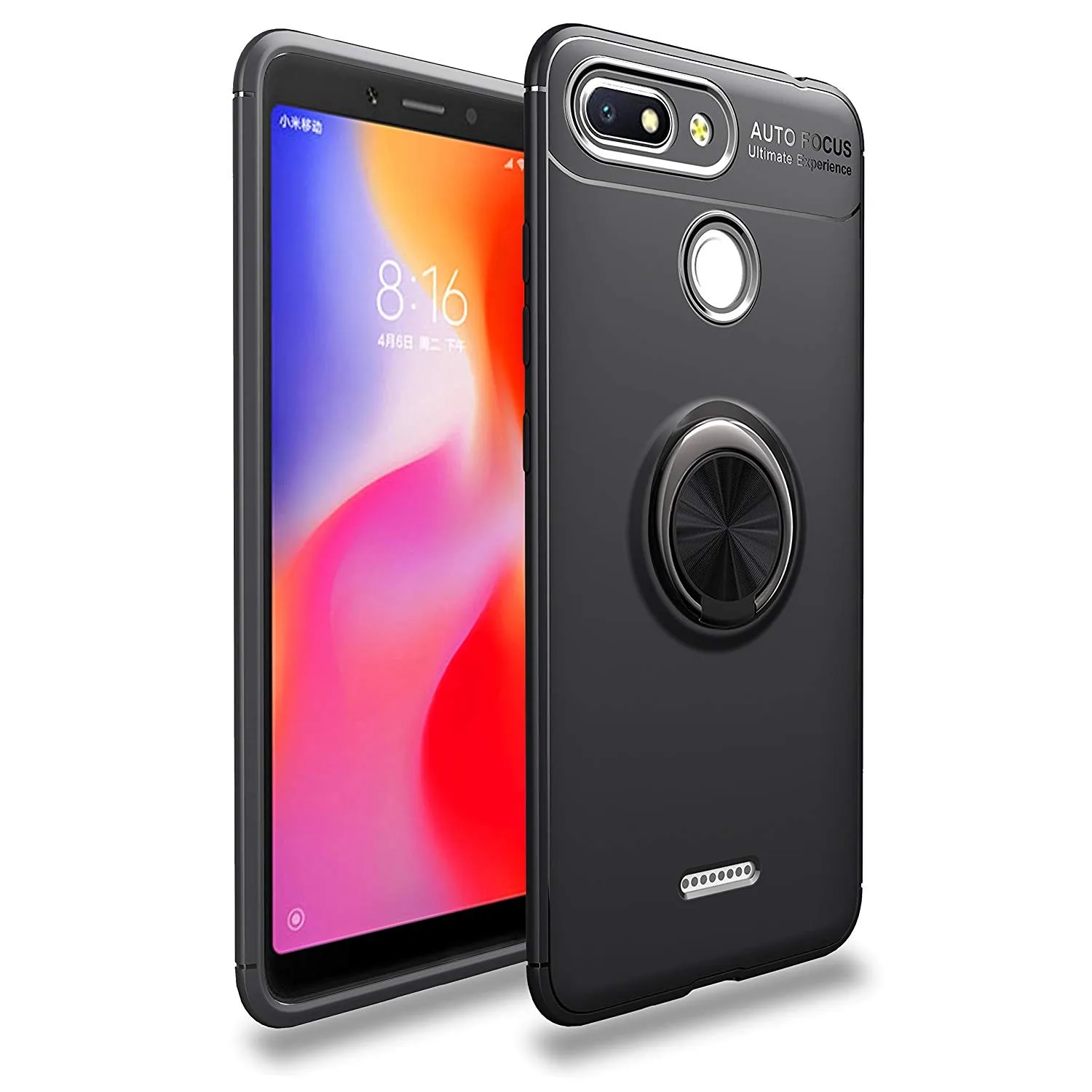 Силиконовый чехол-подставка с кольцом для Xiaomi Redmi 6/6A черный | Мобильные телефоны и