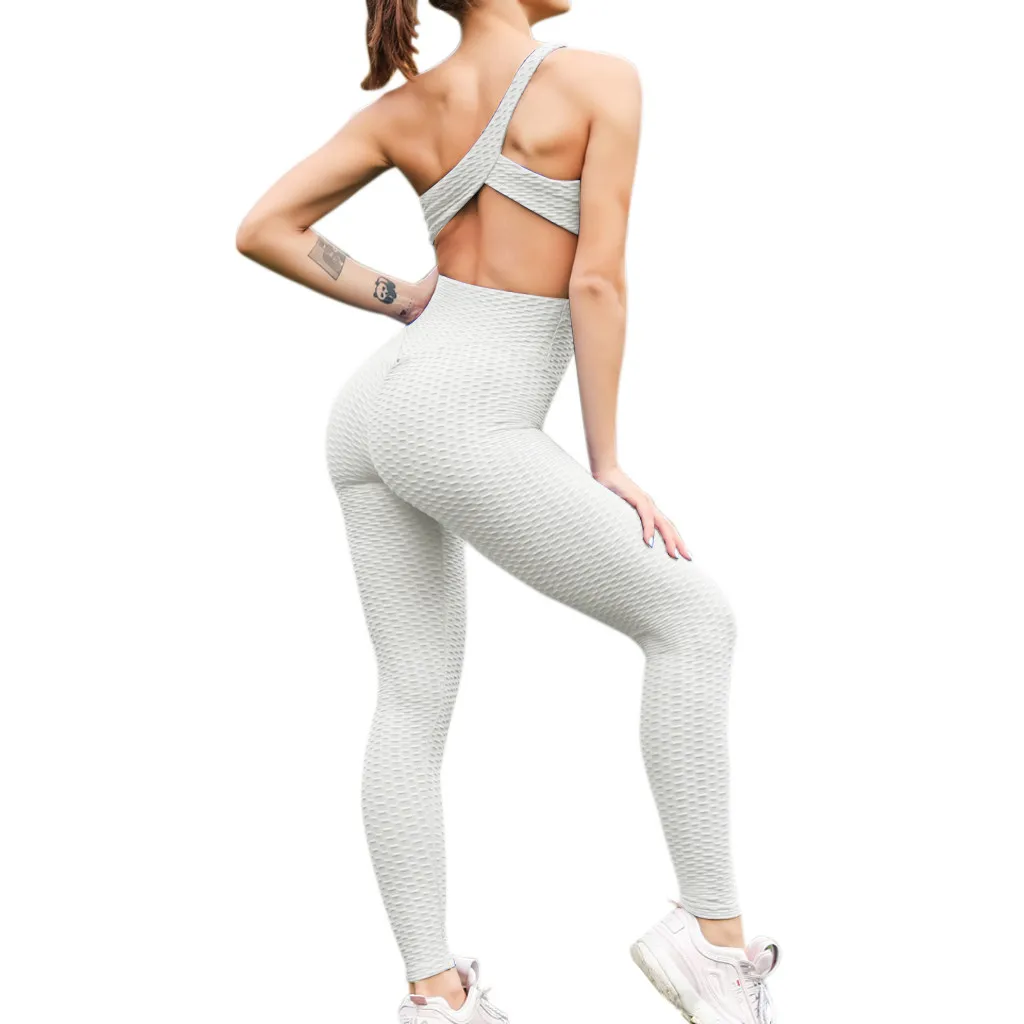 

Sexy Women One-shoulder Jumpsuit Breathable Exercise Pants Tight Sheath Women Jumpsuit Summer Overalls Party beach Jumpsuit