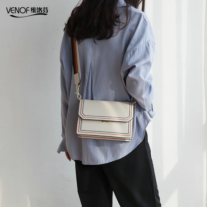 

VENOF 2019 women Casual split leather Envelope bag crossbody shoulder bags ladies wide shoulder straps flap bag messenger bags