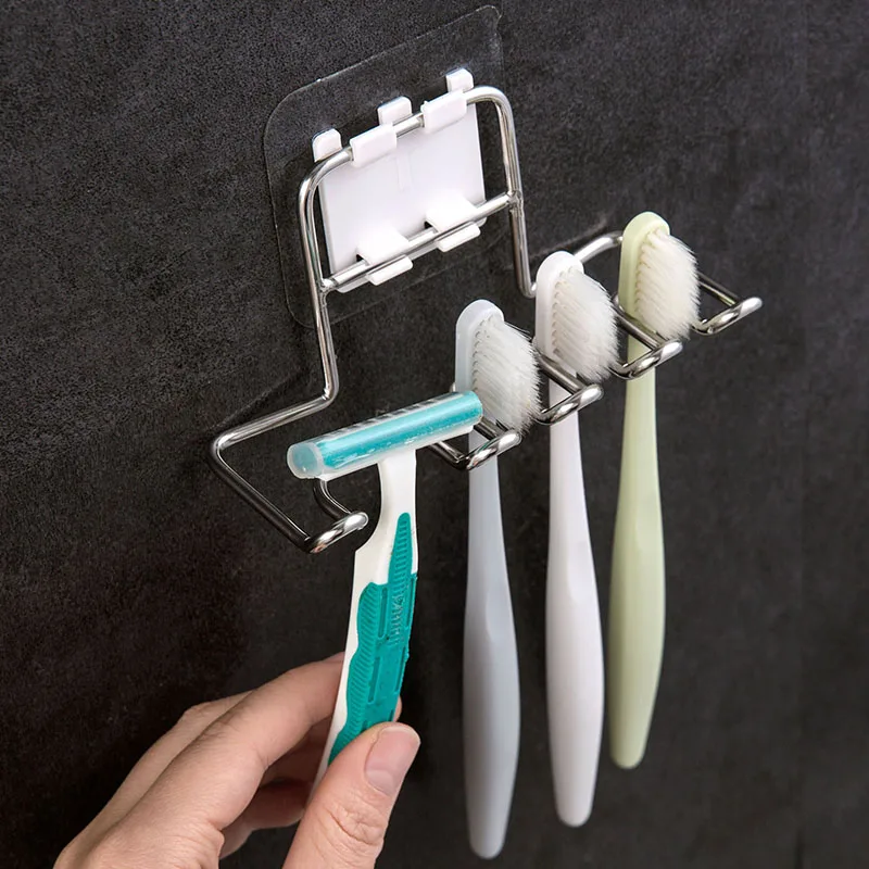 

1Pc Stainless Steel Toothbrush Holder Shaver Storage Rack Tooth Brush Shelf Toothpaste Dispenser Bathroom Organizer Accessories