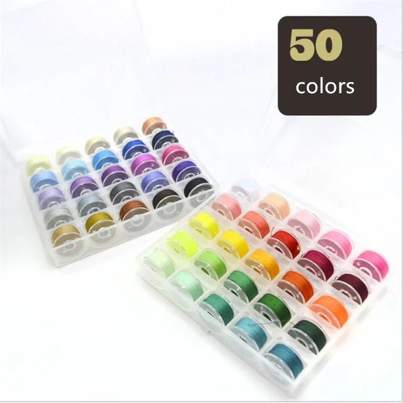 

hot selling 25/36/50/72pcs Coloful Sewing Thread 25 Grid Clear Plastic Machine Bobbins Embroidery Pre-wound Bobbins Thread kit