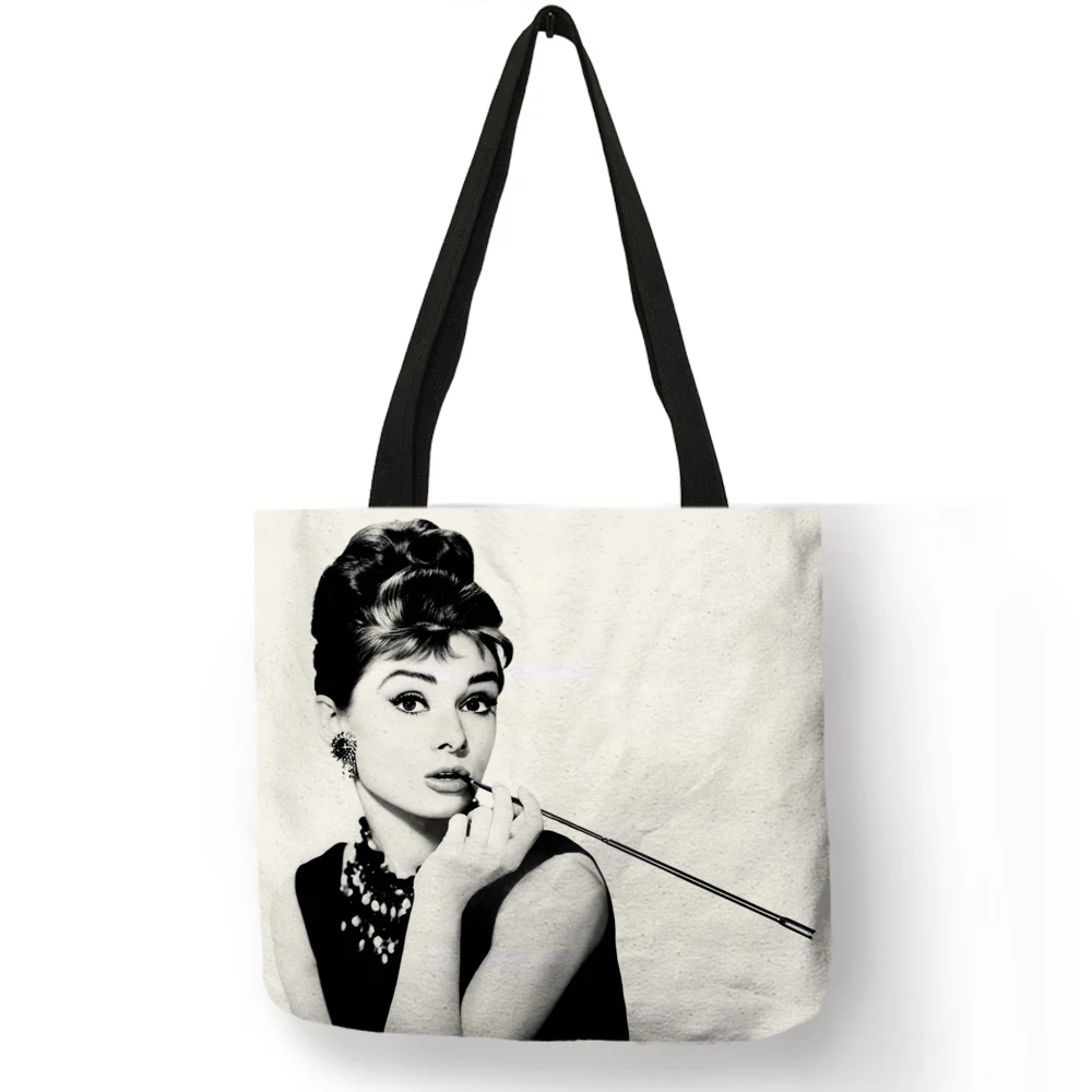 Exclusive Hand Bags for Women Famous Actress Hepburn Painting Shoulder Bag Eco Linen Fashion Lady Elegant Casual Handbag