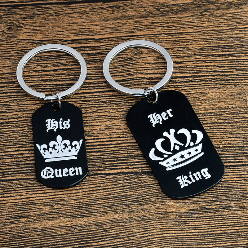 

Jewelry Couple Keychain Queen of the Kings Dogtag Charm Keychain Girlfriend Festival Valentine's Day Gift