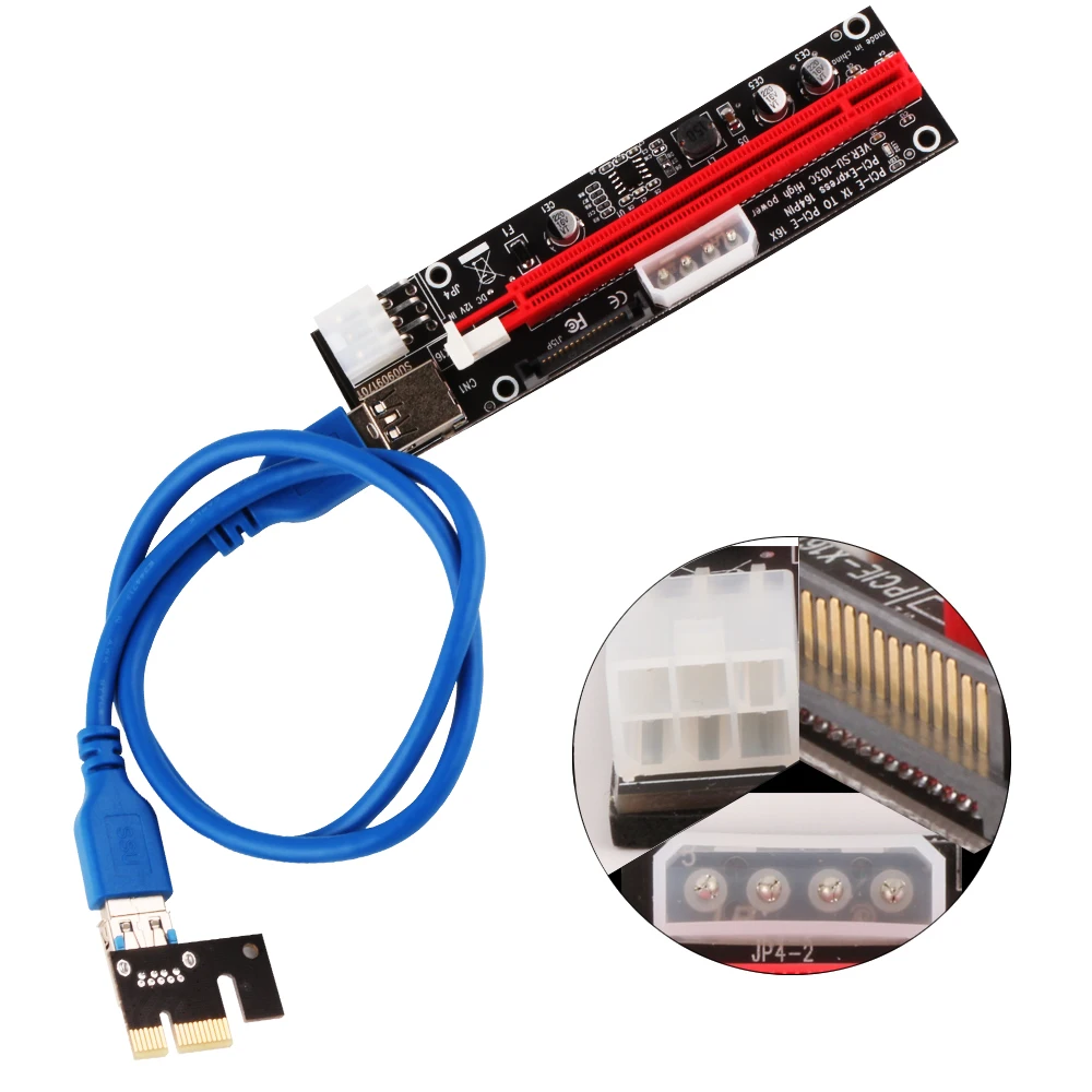 Ubit черный 3в1 4pin 6pin PCI-E Riser 103C Express 1X 4x 8x 16x удлинитель USB Riser адаптер карта SATA 15pin для майнинга BTC