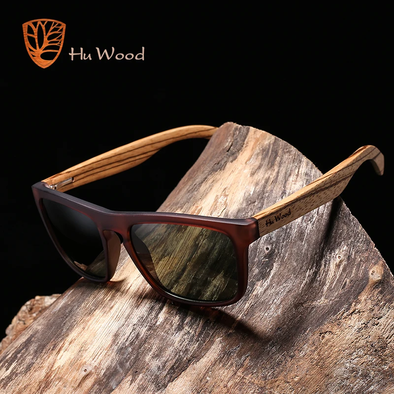 HU WOOD Natural Bamboo Sunglasses for Men Zebra Wood Sun Glasses Polarized Sunglasses Rectangle Lenses Driving UV400 GR8002