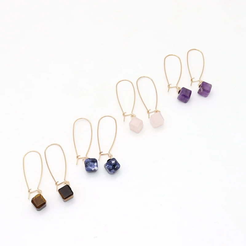 

New Square Cube Small Marble Stone drop earrings for women girl