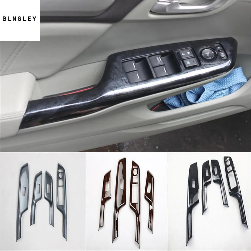

4pcs/lot ABS carbon fiber grain or wooden grain car window lift panel decoration cover for 2012-2015 HONDA CIVIC MK9 MK9.5