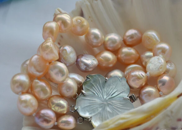 

free shipping 01261 3row 8" pink lavender baroque freshwater cultured pearl bracelet