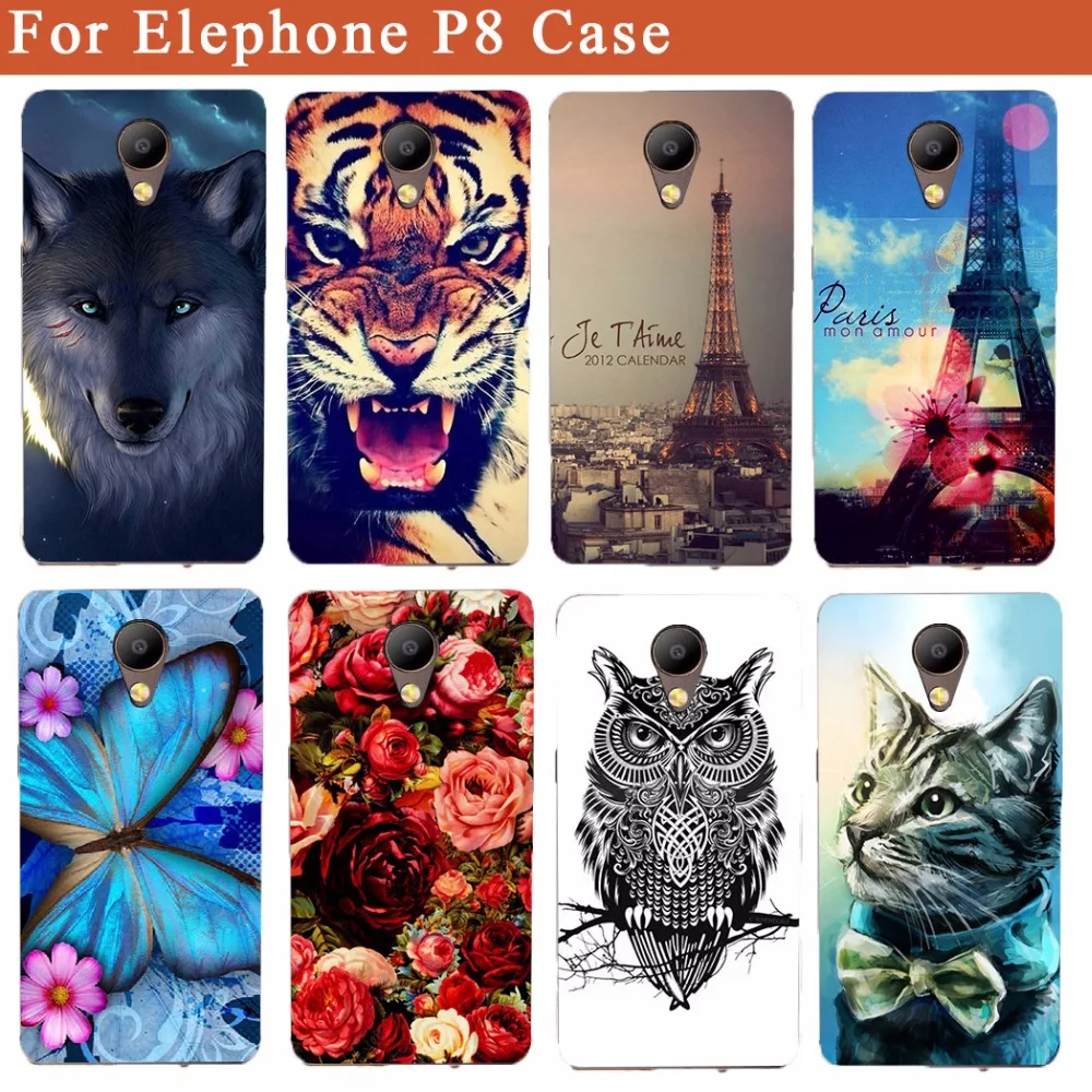 Elephone P8 чехол с милым рисунком волка Тигр филин Роза Эйфелева башня DIY Печать