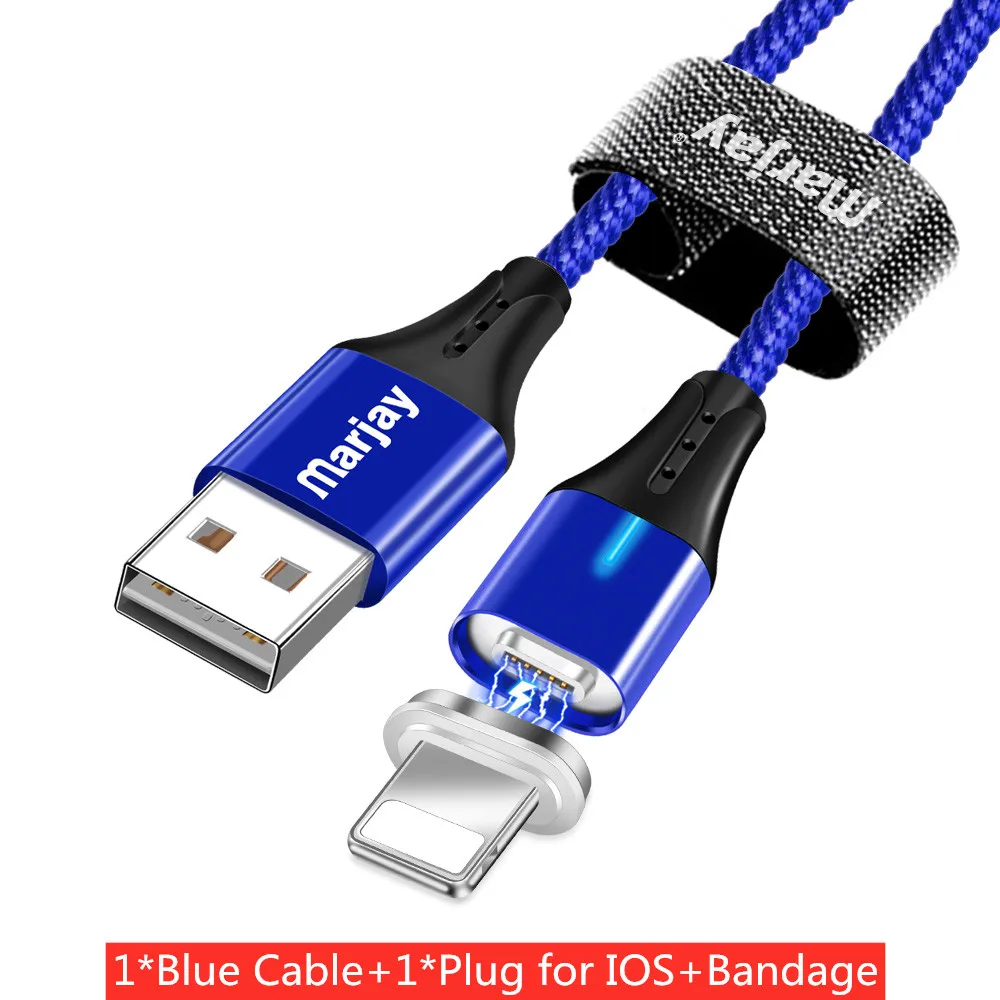 Blue For iphone Магнитный кабель Marjay 3A для быстрой зарядки и передачи данных, кабель Micro usb type-C для iPhone, samsung, Xiaomi, huawei, Магнитный зарядный кабель - Цвет: Blue For iphone