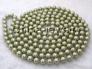 

FREE shipping> >>>Gorgeous! 80" 10mm perfect round green south sea shell pearl necklace