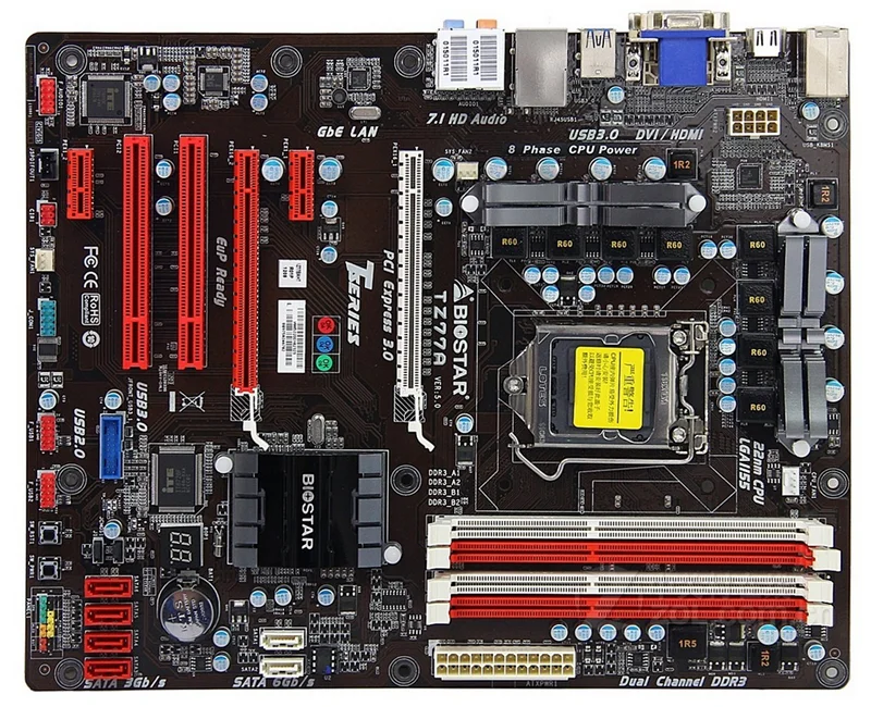 Используется, хорошем состоянии BIOSTAR TZ77A Оригинал Материнская плата Intel Z77 LGA 1155 DDR3 32 г SATA3 USB3.0 ATX