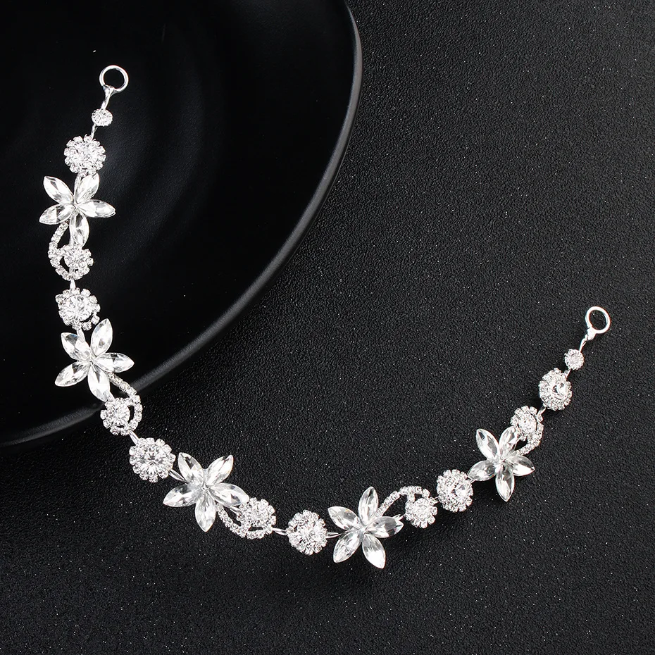 Silver Alloy Rhinestone Headwear Hair Chains Women Fashion Shining Floral Hairbands Wedding Flower Vine Bride Head Chain