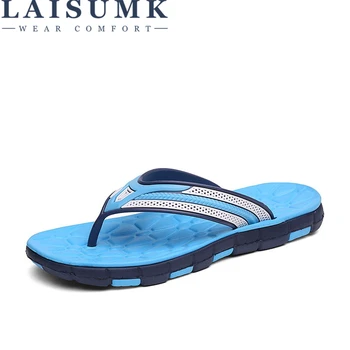 

LAISUMK Full Air Cushion Flip Flops Men Outdoor Home Slippers Mens Summer Shoes Chinelo Masculino Green/Blue/Red