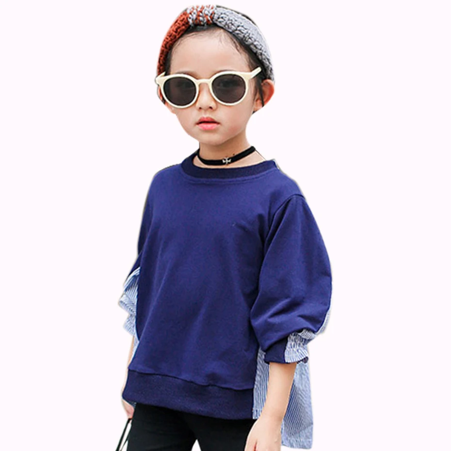 

Girls Hoodies Patchwork Sweatshirt For Girls Striped Kids Clothes O-Neck Spring Teen Girl Costumes 4 8 12 14 Years Autumn