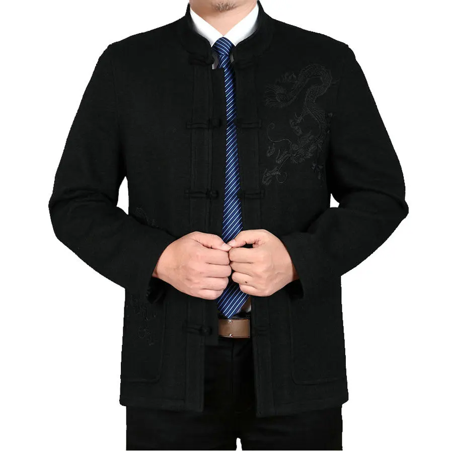 WAEOLSA китайский для мужчин Восточный Туника куртки шерсть пальто бренда Tangzhuang Ман дракон вышивка твидовый костюм кашемировое пальто этническое