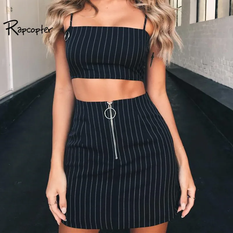 

Rapcopter Striped High Waist Mini Skirts Women Zipper Split Stretchy Bodycon Casual Skirt Brand Fashion Summer A-line Skirts