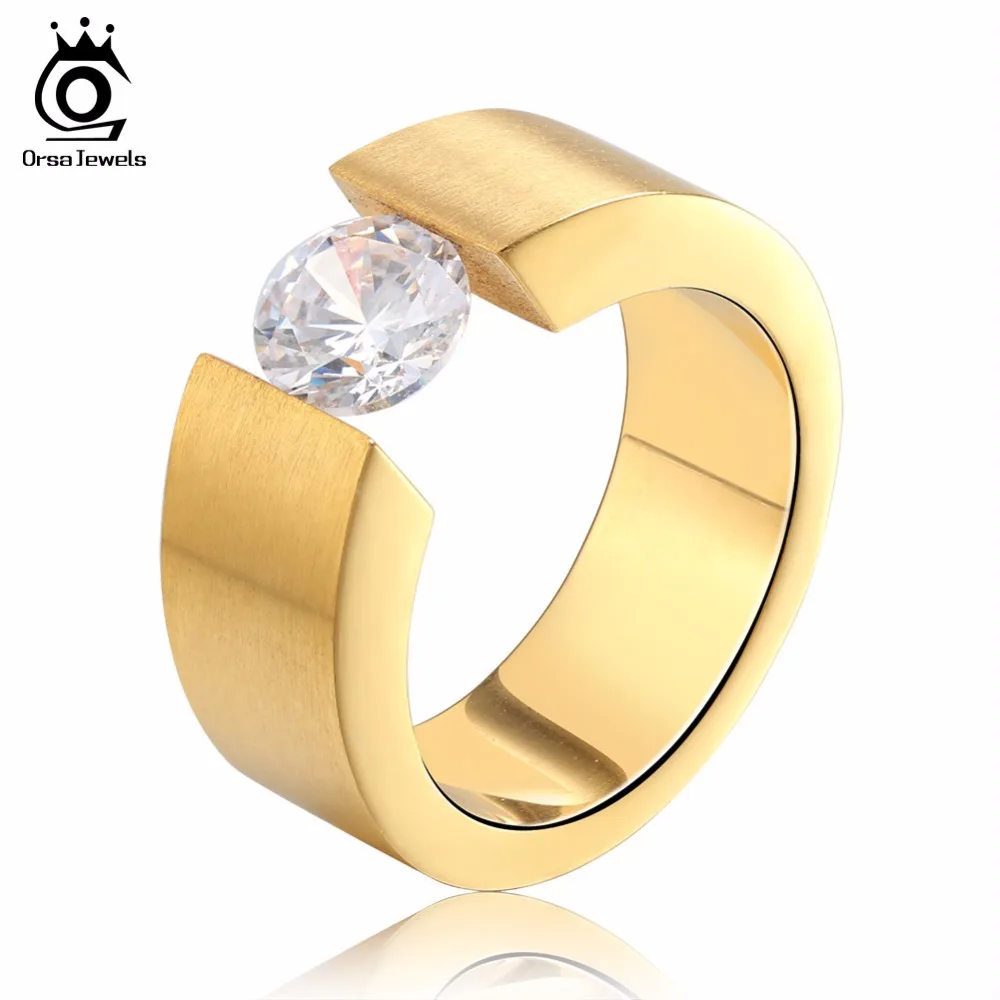 ORSA JEWELS 2019 Fashion Wedding Engagement Rings with 1ct Luxury AAA Austrian Cubic Zirconia for Men Women Jewelry Band GTR23