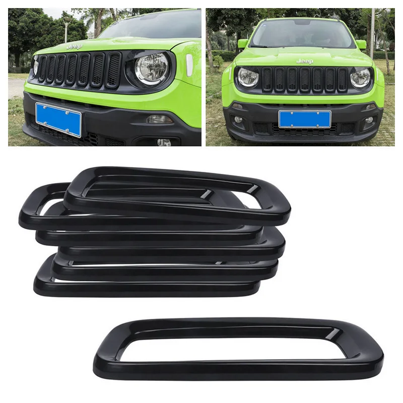 7pcs/Set Front Grill Grille Insert Cover Trim Frame For Jeep Renegade 2015-2018