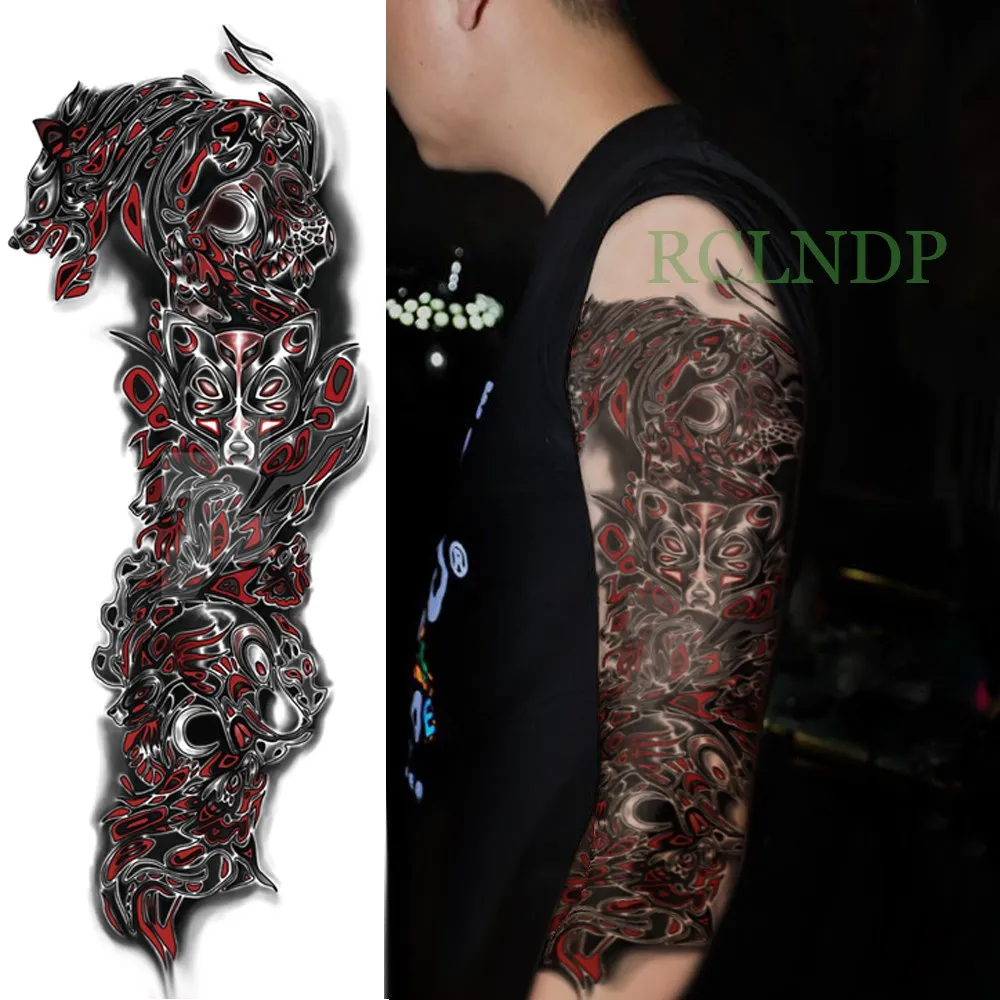 Водонепроницаемая временная татуировка наклейка полная рука большой размер робот тату флэш-тату поддельная Татуировка рукав для мужчин женщин 19 - Цвет: Шоколад