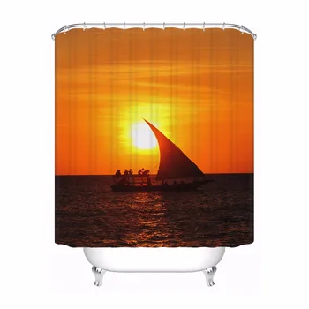 

Custom Waterproof Shower Curtain Sunset Boat Printed Bathroom Decor Various Sizes #180320-02-233