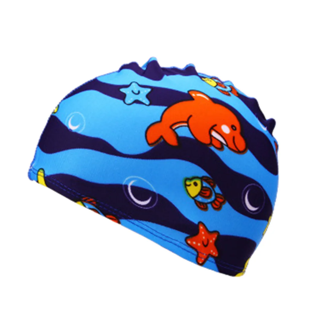

Hot Children Elastic Cartoon Printed Swimming Caps Sports Pool Cute Swim Hat for 2-8years old Kids Boys Babys B