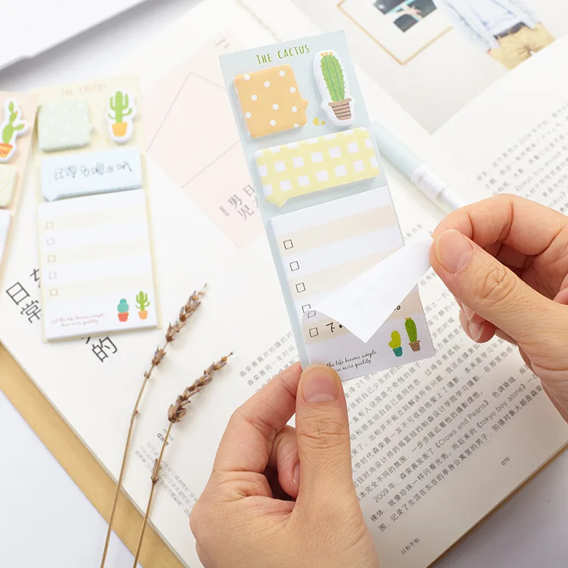 Креативные милые блокноты кактус, кавайный планировщик, самоклеющиеся бумажные стикеры для заметок, школьные канцелярские принадлежности