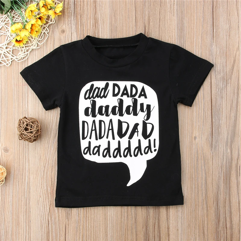 Emmaaby/От 0 до 5 лет, Детские футболки для маленьких мальчиков черные топы для маленьких мальчиков и девочек с надписью «mamy dad» летние хлопковые футболки
