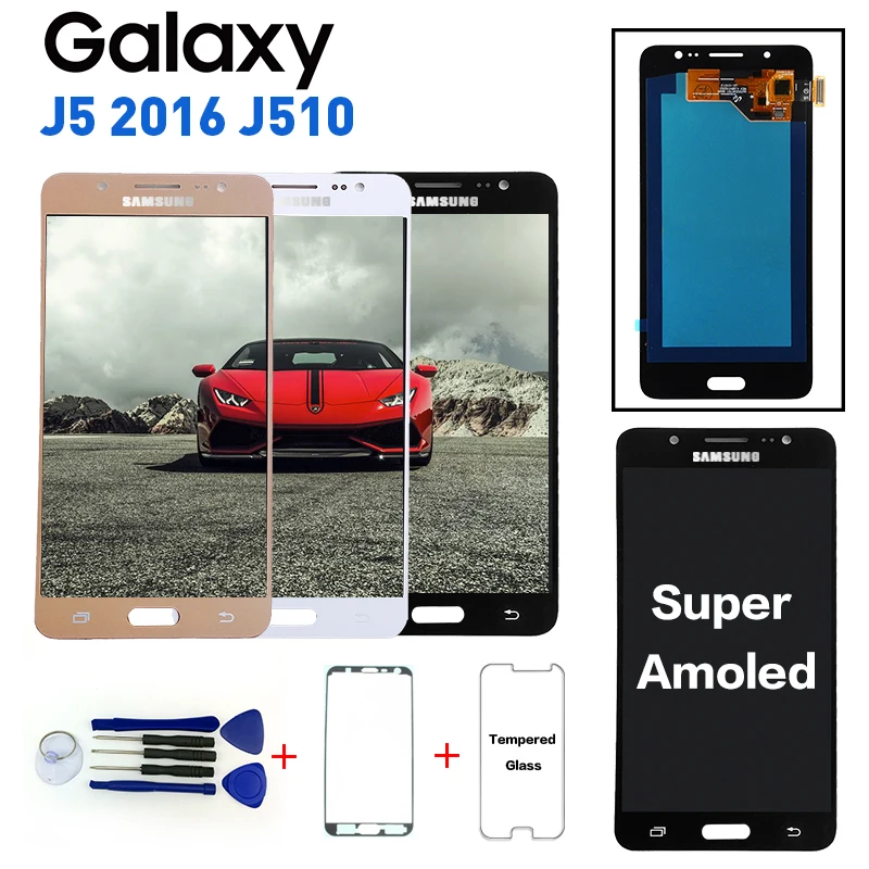 Super Amoled ЖК дисплей для Samsung Galaxy J5 2016 j510 J510FN J510F J510M Экран дисплея сборки + Стикеры 100%