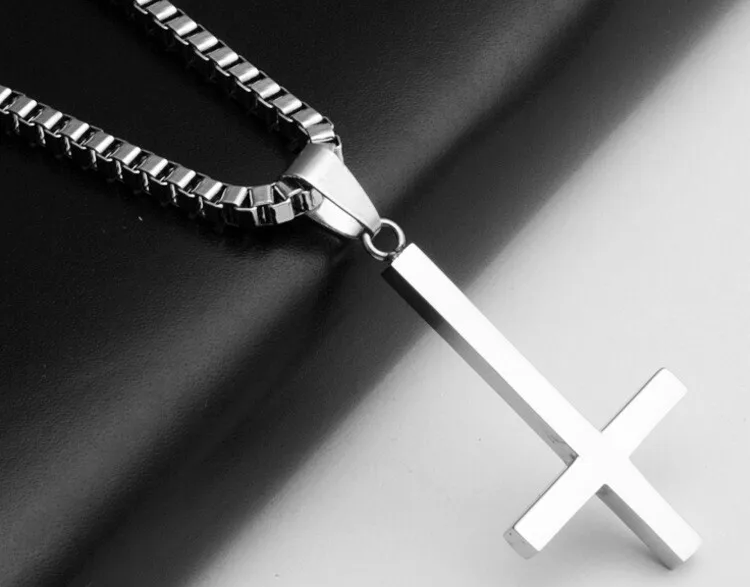 Мода 316L нержавеющая сталь перевернутый крест кулон ожерелье Люцифер сатана панк Ювелирная цепочка для мужчин женщин анти-Христианский подарок