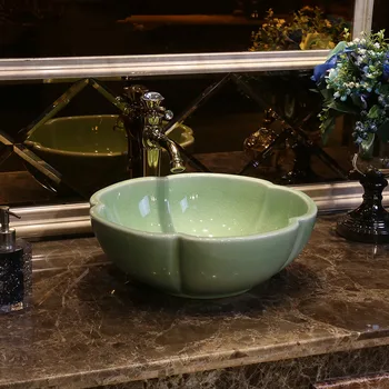 

Green crackle glaze Europe style chinese washbasin sink Jingdezhen Art Counter Top ceramic bathroom sink wash hand basin