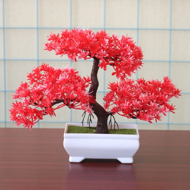 Fake Artificial Plants Bonsai Potted Plant Mini Simulation Pine Tree Home Decor - Цвет: Насыщенный сапфировый