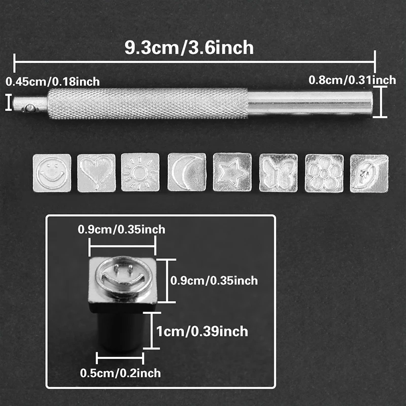 Leather Craft Stamps 8PCS/SET Handmade Leather Stamp Kit Carving Printing Sewing Tools DIY Leather Seal Metal Wood carving Printing Tools Set
