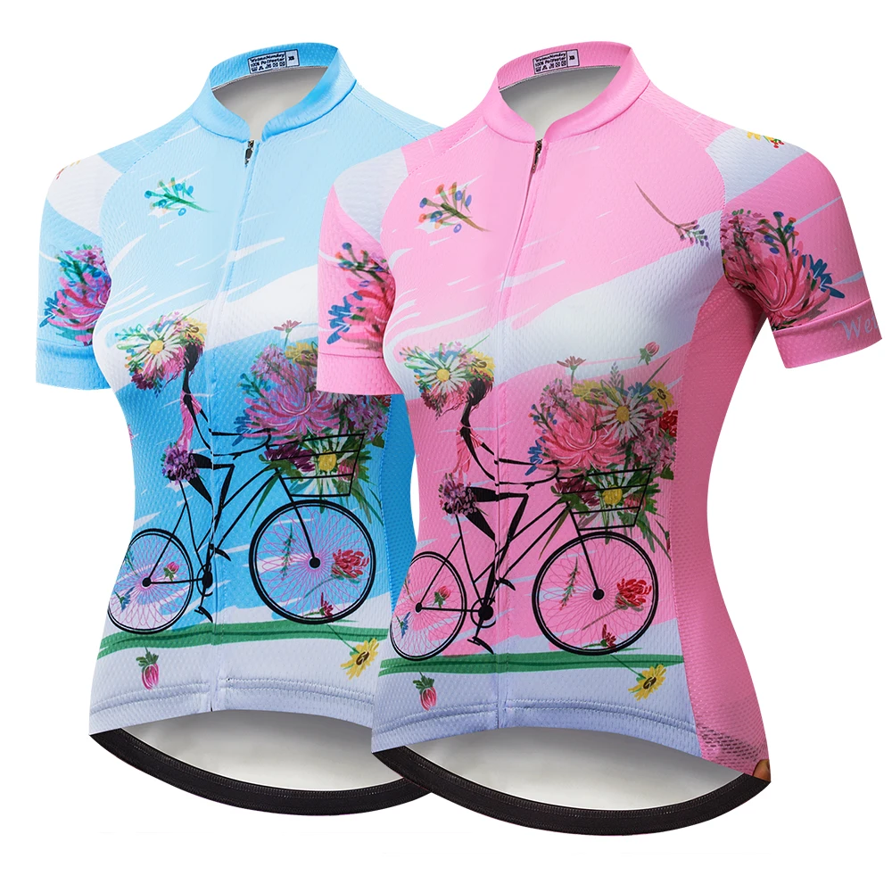 Lady Cycling Bike Bicycle Short Sleeve Jersey Women's Biking Shirts Jersey Girl Sportwear Pink