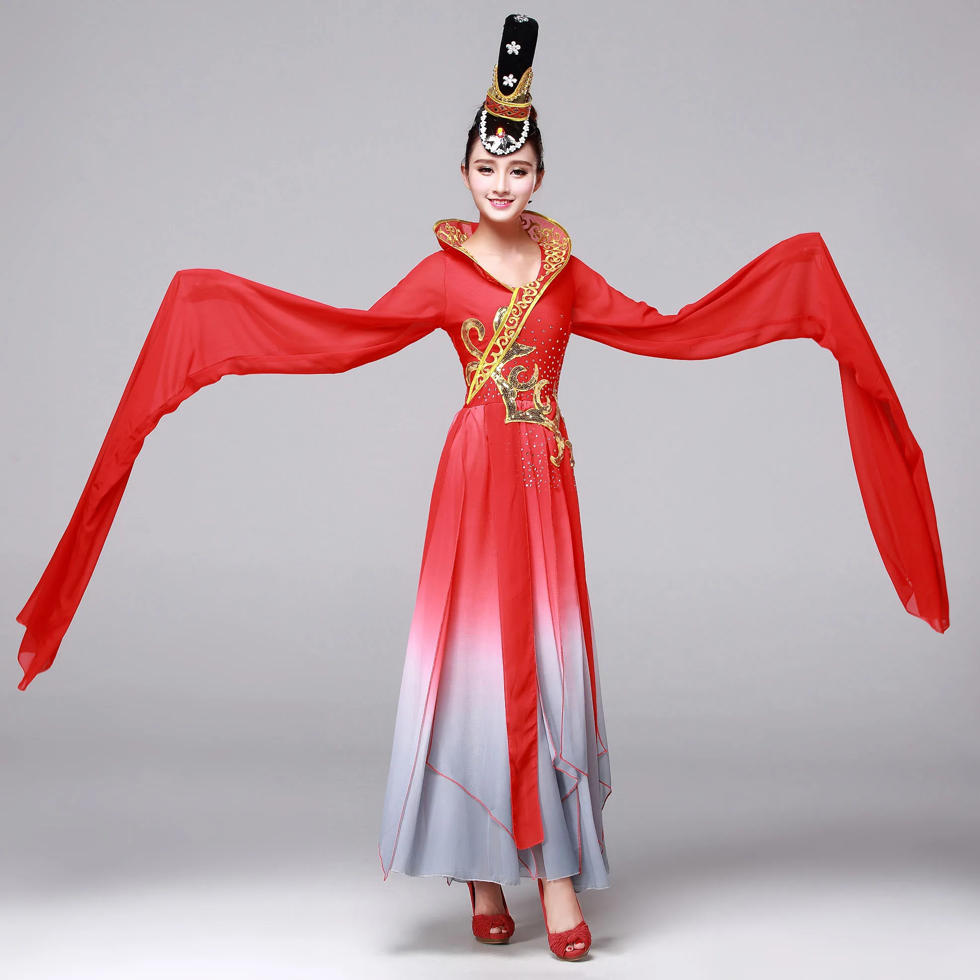 Buy water sleeves dance costumes woman red long