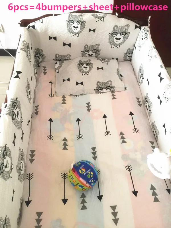 

Promotion! 6PCS Owl 100% cotton cot crib bedding set bedclothes sheet bumper bed set (bumpers+sheet+pillow cover)