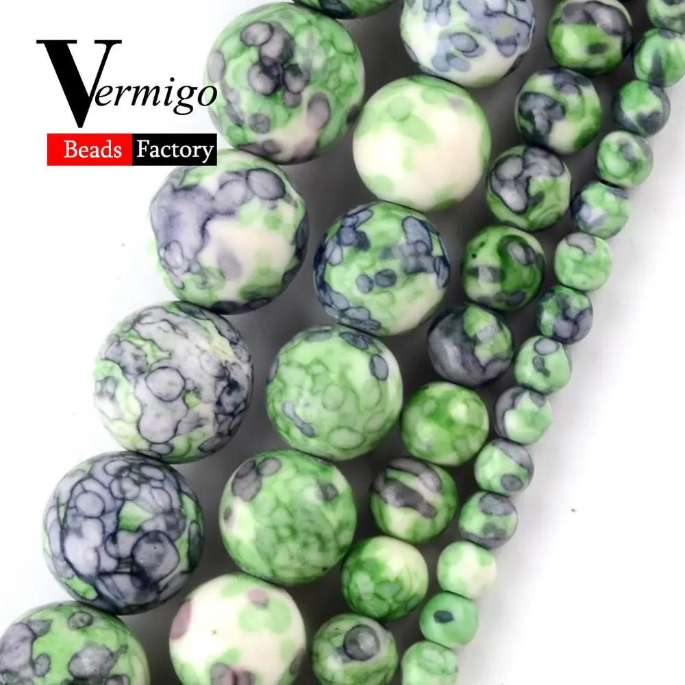 

Natural Green Purple Rain Flower Stone Loose Spacer Beads For Jewelry Making 4mm-10mm Round Beads DIY Necklace Bracelet 15"