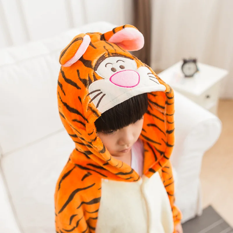 Flannel Kids Tiger Onesies Cartoon Animal Tigger Pajamas Children Nightwear Cosplay Costumes