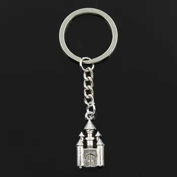 

Fashion 30mm Key Ring Metal Key Chain Keychain Jewelry Antique Silver Color Plated Castle House 28x14mm Pendant