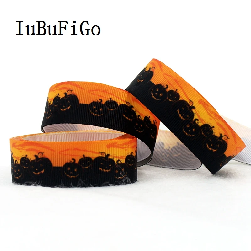 

IuBuFiGo 10 yard 7/8" Halloween Printed Grosgrain ribbon 22 mm Cartoon gift ribbon bows DIY headband tape 2103