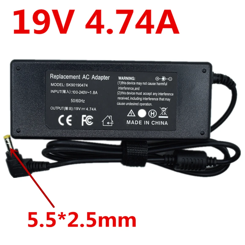 

19V 4.74A 5.5x2.5 AC ADAPTER Replacment Laptop AC Power Adapter Charger for lenovo , for asus, for toshiba N102 free shipping